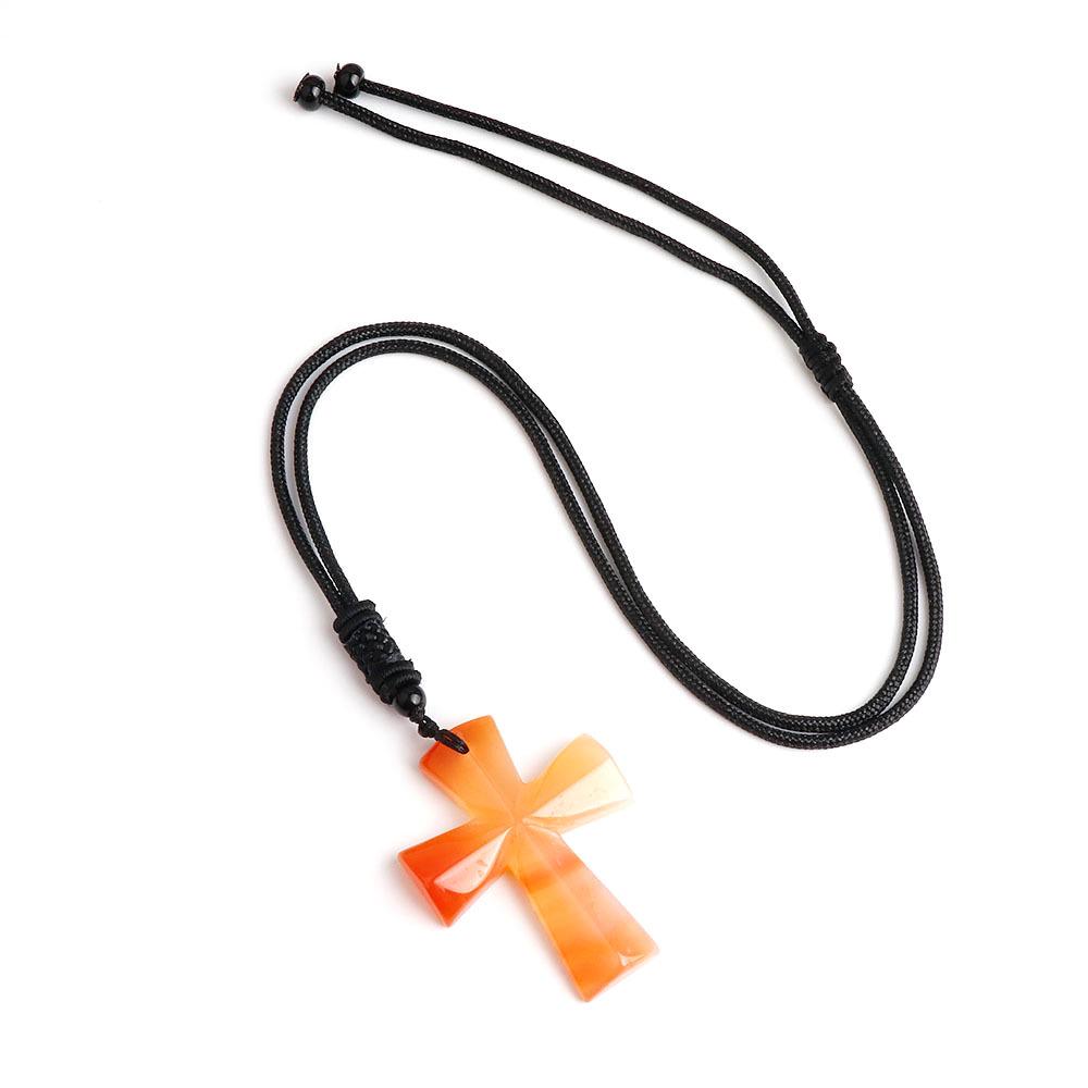 Colier Cruce Agat - Piatră Semiprețioasă Cadou de Crăciun Lanț Pulover