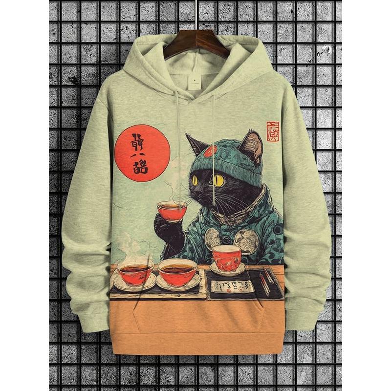 Cartoon Space Cat Graphic Hoodies For Men Women In Pullover Sweatshirt Tracksuit Coat Men's Oversized Sport Hoody Coat