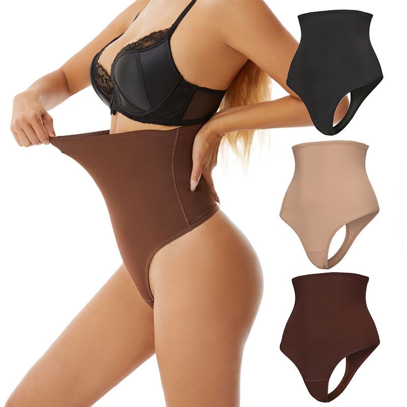 Plus Size High-Waisted Shaping Thong with Double Layer Tummy Control, Butt Lift, and Non-Slip Silicone Waistband