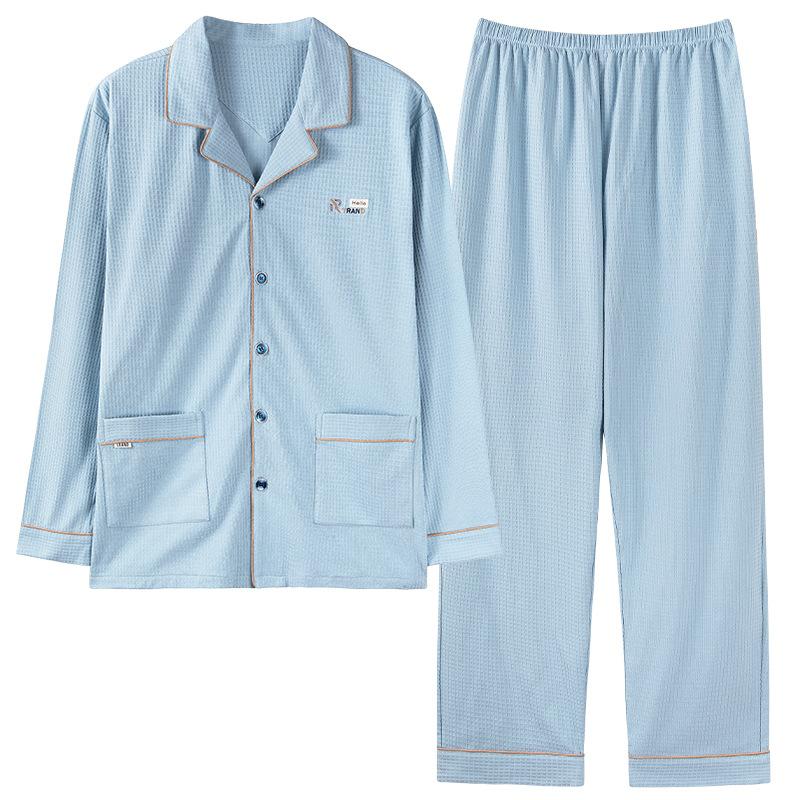 Pure Cotton Pajamas Men'S Loungewear Spring And Autumn Suit Cardigan Long-Sleeved Trousers Can Be Worn Outside Spring And Autumn Styles