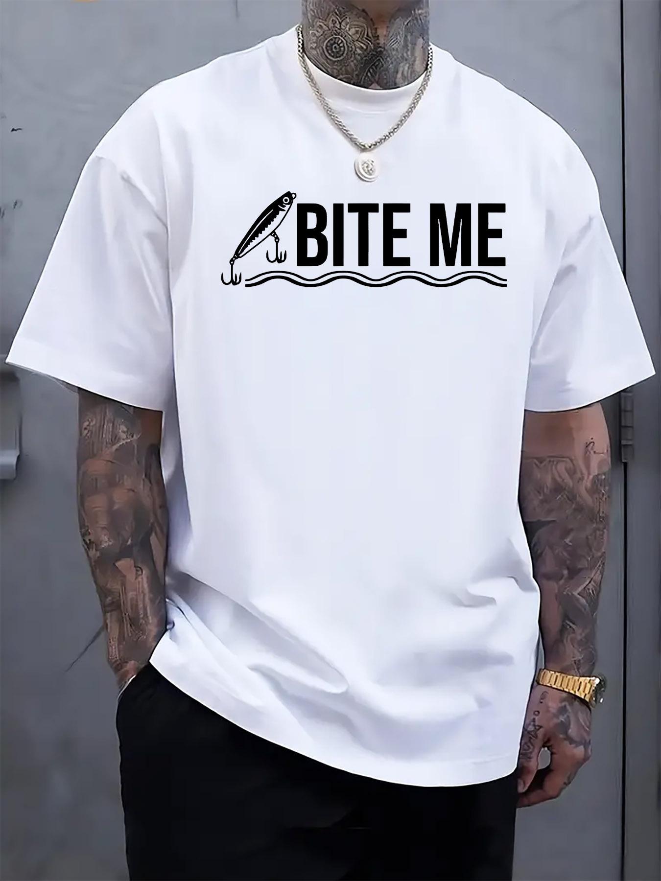 Casual Crew Neck T-shirt with BITE ME Fishing Print S