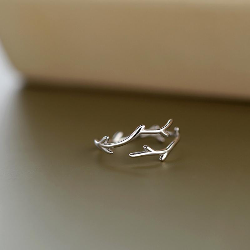 New 925 Sterling Silver Branch Shape Ring Personality Charm Simple Style Ring Party Gift for Women Exquisite Jewelry