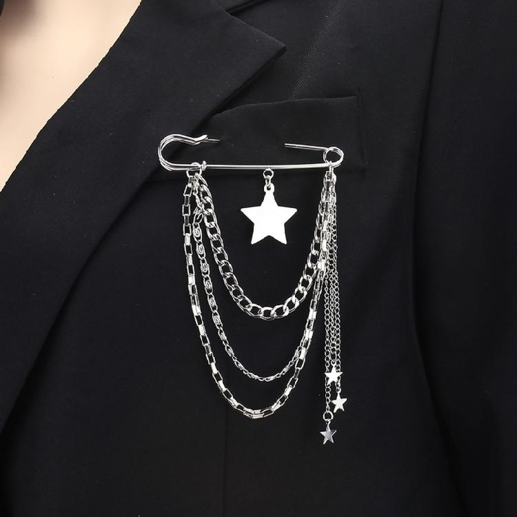 Edgy Chain Pin Adornement Unique Badge Pin Stylish Brooches Accessory for Women