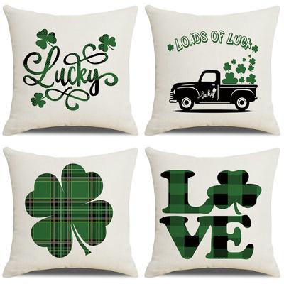 Green Letter St. Patrick's Day New Home Soft Decor Linen Pillow Cover Cushion Cover