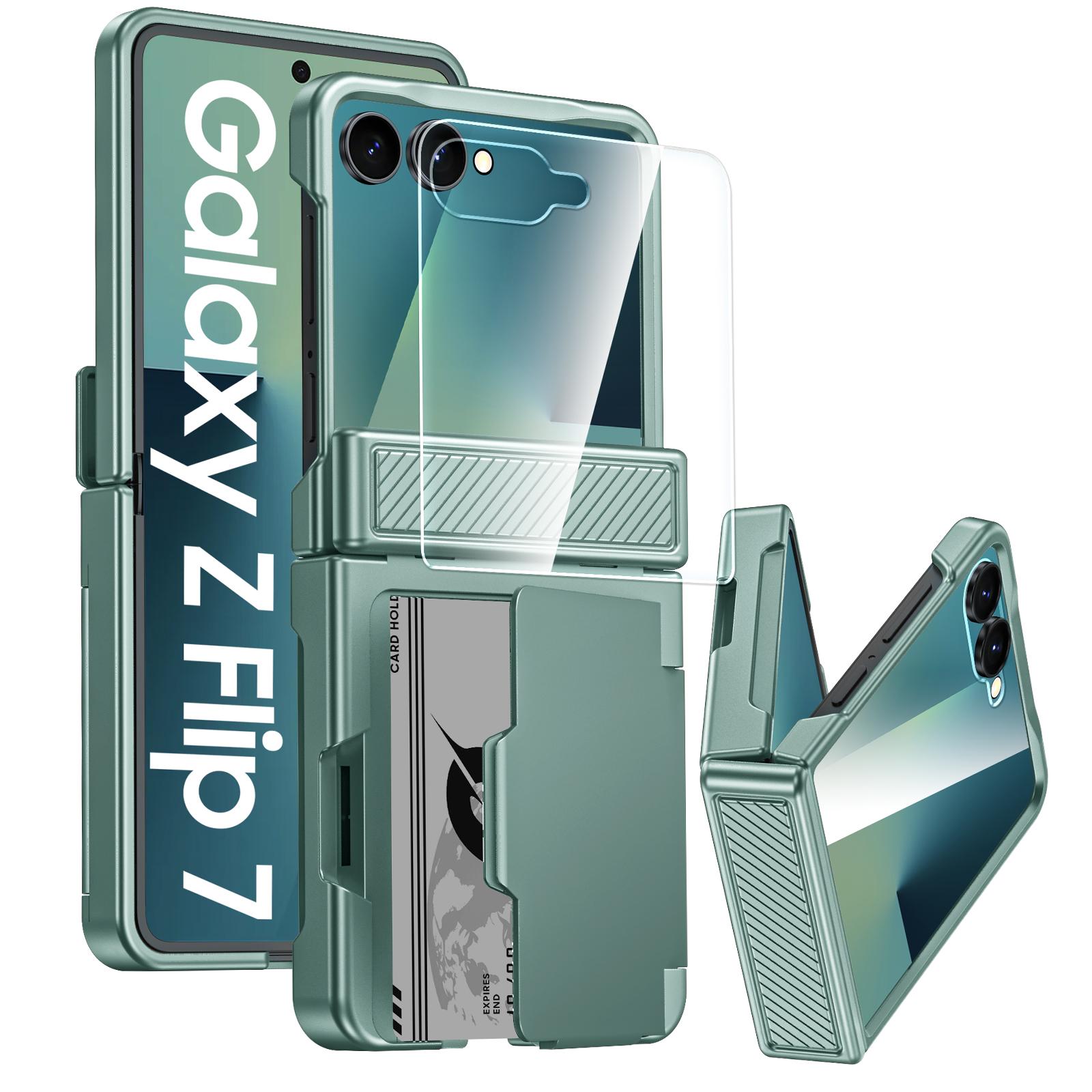 Per Samsung Galaxy Z Flip 7 con Portacarte [Blocco RFID] e Protezione Cerniera e Pellicola Protettiva HD, Custodia Robusta Anti-Graffio per Telefono -