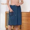 Men Bath Skirt Towel with Pocket Coral Fleece Quick Absorbent Adjustable Waist Button Closure Towel Wrap Sauna Towels Men Wrap Robe for Gym Spa Beach