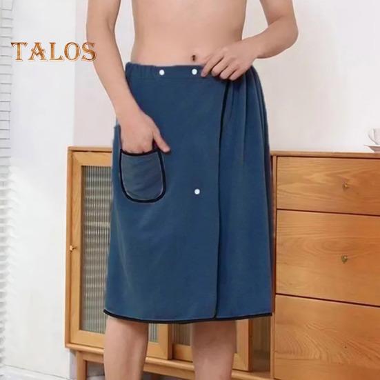 Men Bath Skirt Towel with Pocket Coral Fleece Quick Absorbent Adjustable Waist Button Closure Towel Wrap Sauna Towels Men Wrap Robe for Gym Spa Beach
