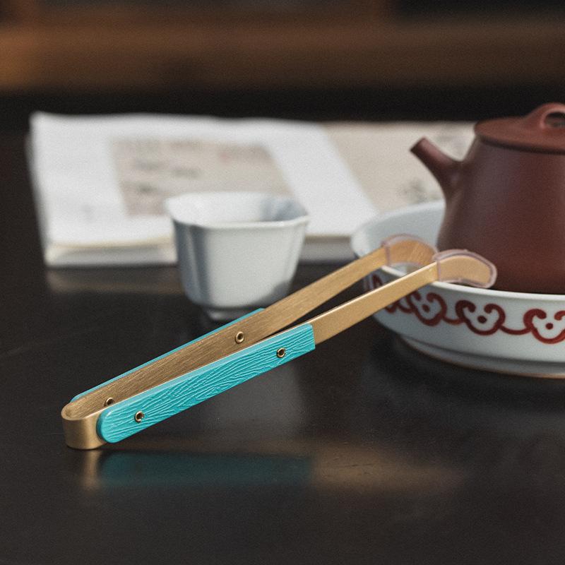New Chinese Style Brass Tea Clipper 6 Gentleman Tea Ceremony Brass Wood Combination Tea Clipper Tea Tweezers Home Goods