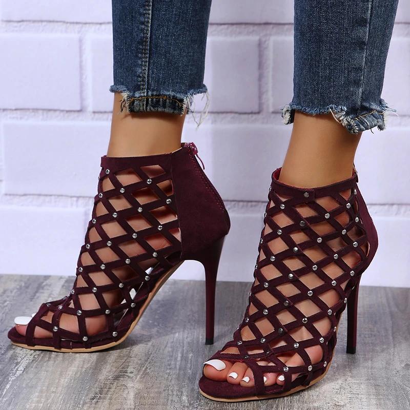 Fashion High Heels Sandals Women 2025 Summer Black Stiletto Modern Shoes Fashion Sexy Peep Toe Designer Sandals Banquet Party Shoes