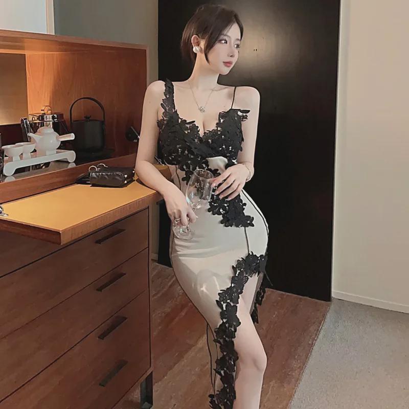 2024 Women's Sexy Lace Slim High Slit Midi Dress