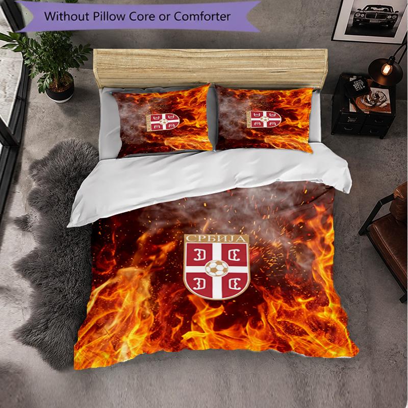 Serbia Pattern 3 Pieces Bedding Set Soft Microfiber Duvet Cover with Pillow Cases for Bedroom