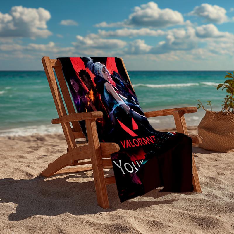 Custom Name Ultra-Soft Beach Towel with Valorant Theme,Ideal for Pool - Camping, Diving - Perfect Travel Essential, Vibrant Beach Towel.