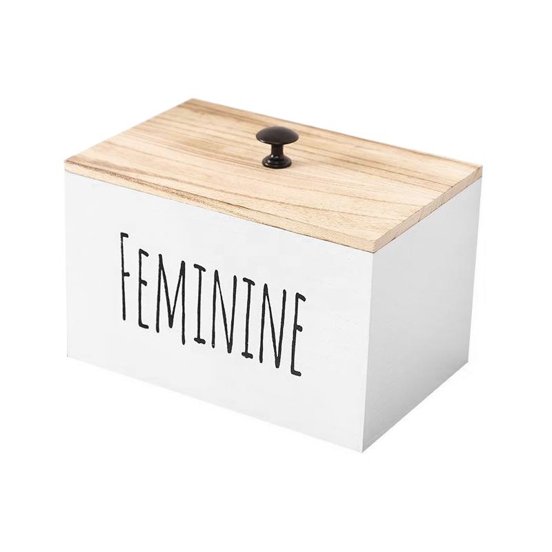 

1 деревянная многофункциональная гигиеническая коробка с элегантной крышкой и экологически чистым хранением, украшение для ванной комнаты 20 * 13 * 13 см белый