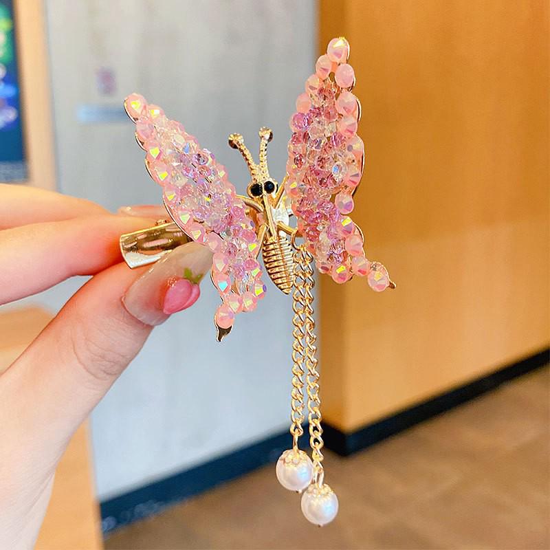Children's Hanfu Butterfly Pearl Tassel Hair Clip - Women's Winged Head Accessory
