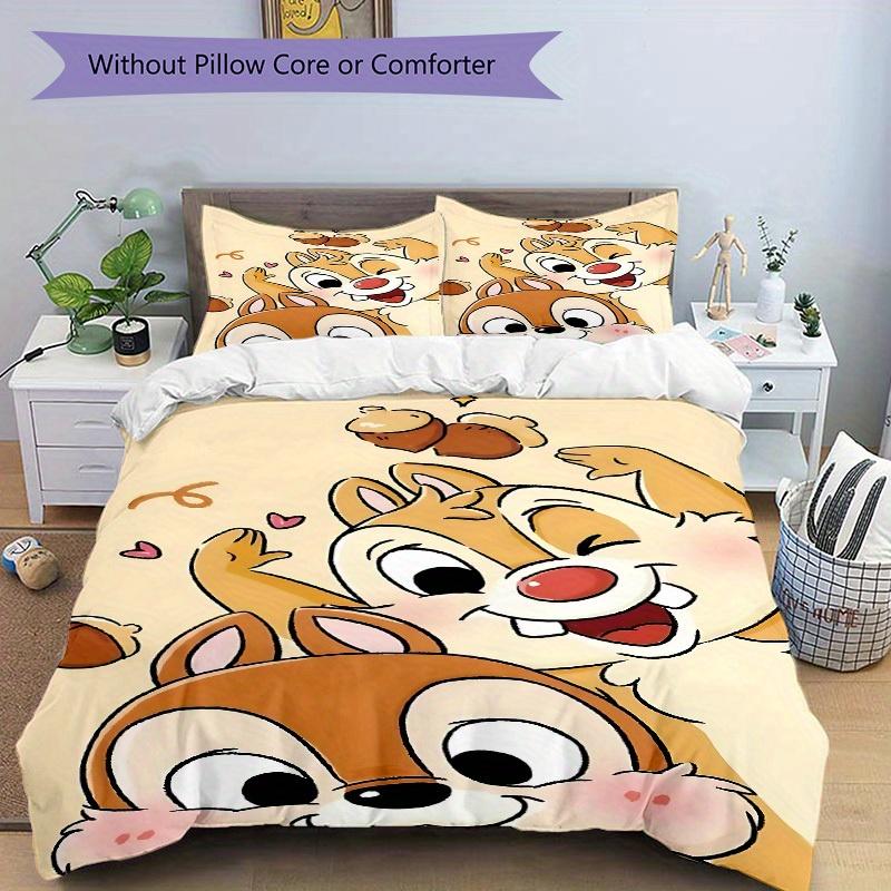 3pcs Set Chip & Dale1pc of Quilt Cover+2pcs of Pillowcase, No Core, Print Bedding, All Seasons Bedroom Setting006