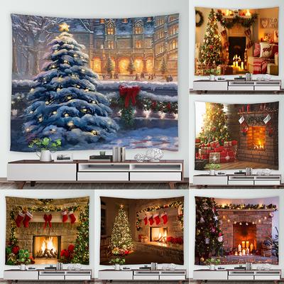 Christmas Tree Decoration Fireplace Printing Pattern Tapestry Home Living Room Dormitory Wall Decor Background Cloth Tapestry