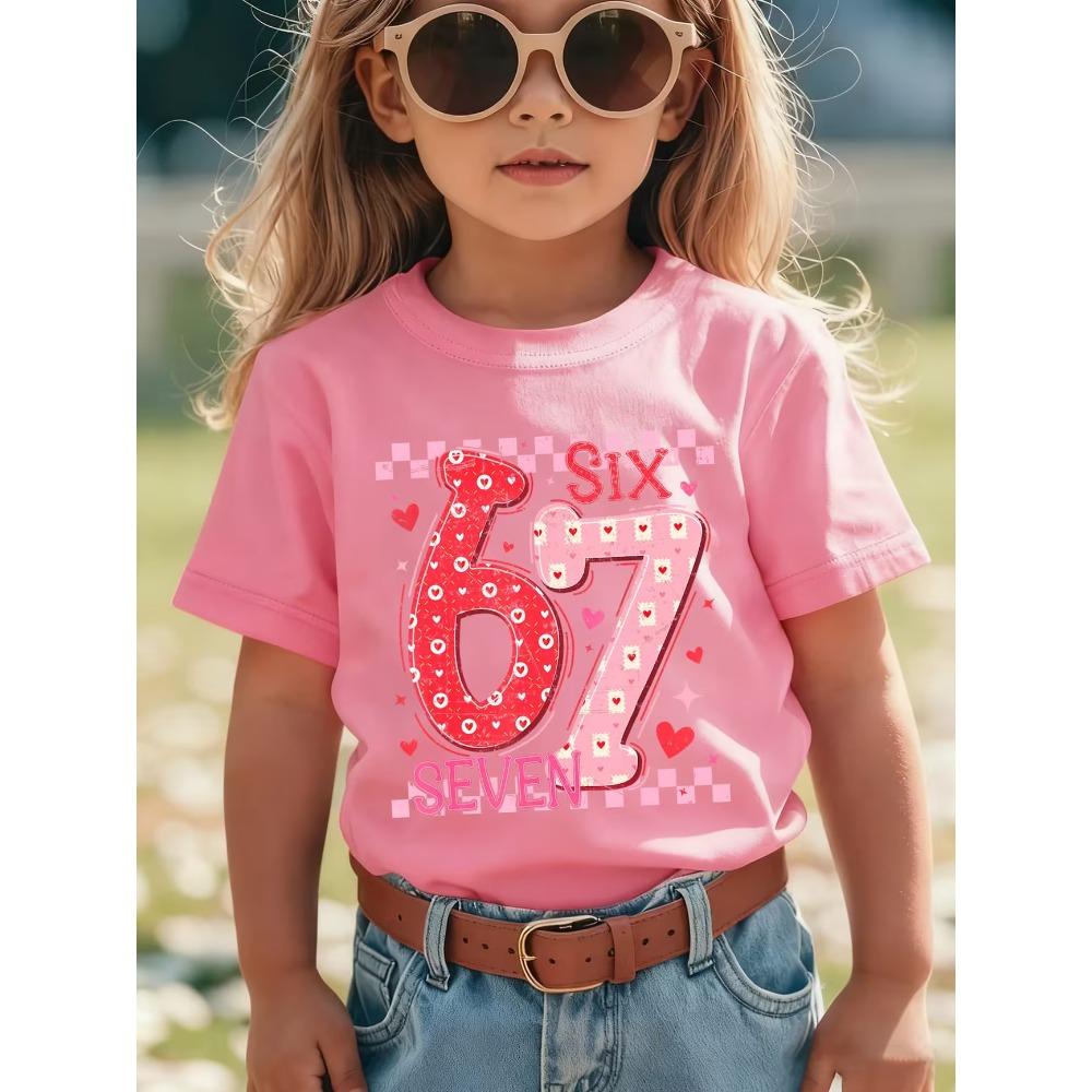 Heart 67 Shining Digit Print Childrens TShirt Cute Casual Girls Boys Short Sleeve Shirts Tops Summer Fashion Kids Clothes Tees