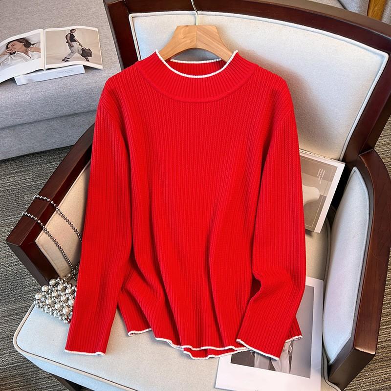 Women's Fall and Winter Long-sleeved Plus Size Knitted Top Temperament Commuter Half High Neck Bottoming Shirt