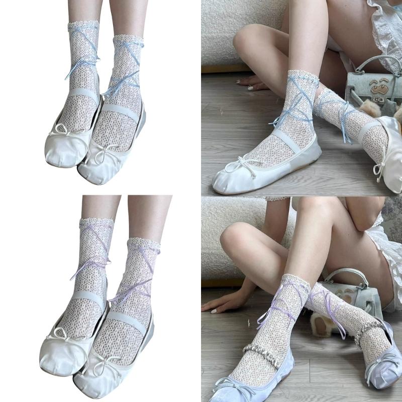 Womens Calf Socks, Sweet Girl Lace Ruffle Knee Socks Fashion Ladies Girl Princess Mesh Socks Japanese Stockings