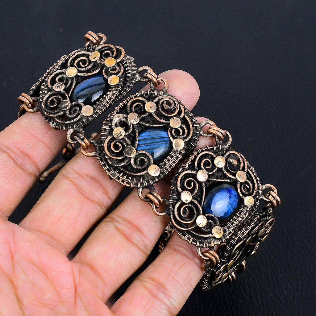 Labradorite Jewelry, 999 Copper Wire Wrapped Bracelet, Handmade Gemstone Jewelry  Bracelet For Memorial Day