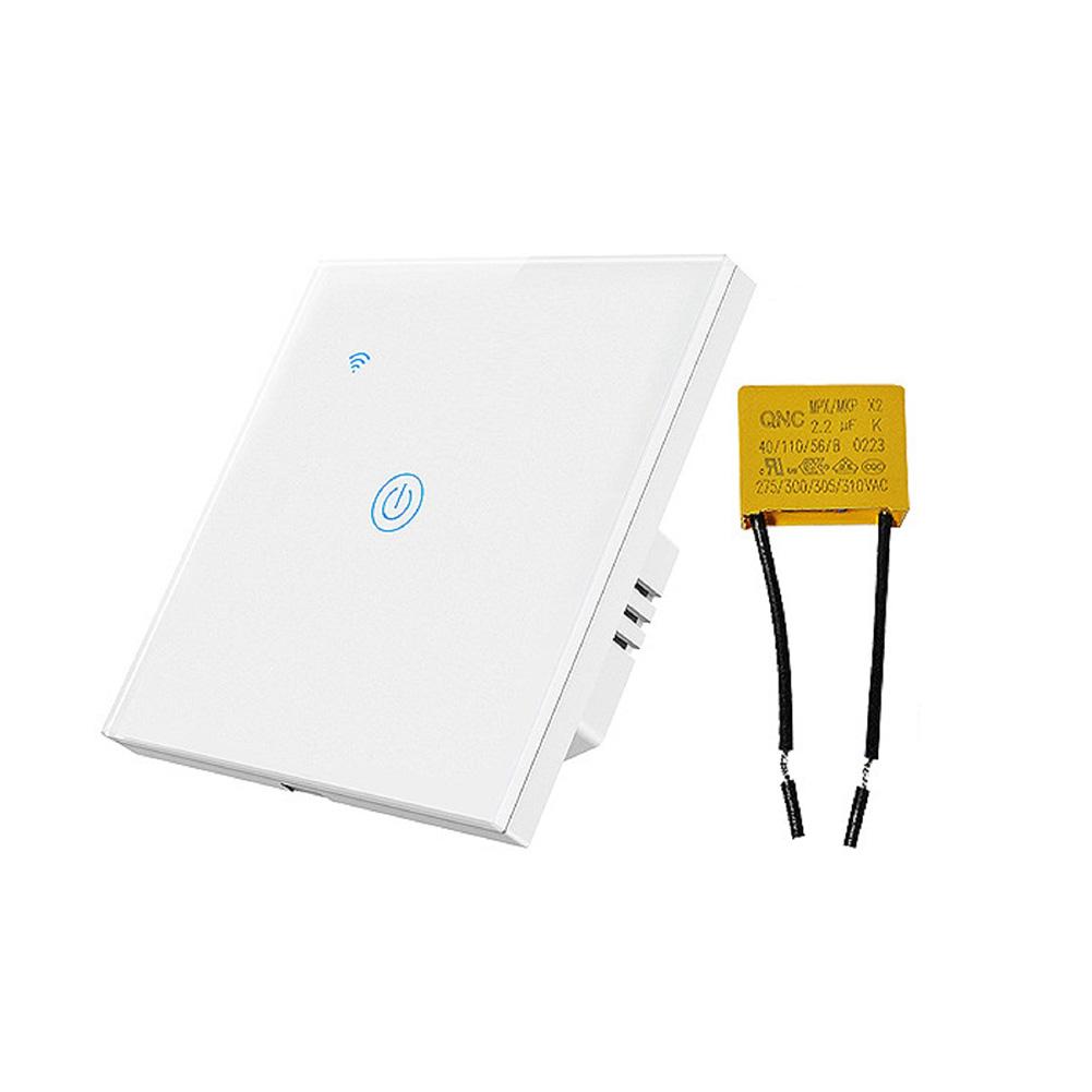 For Tuya-Compatible 1-Gang WiFi Wall Light Switch EU 86 Type Tempered Glass Panel Real-Time and Multi-Language App Support