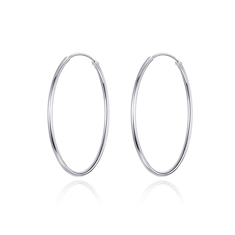 WOSTU 100% 925 Sterling Silver Big Circle Hoop Earrings Minimalist Simple Round Earrings For Women Fashion Party Jewelry CQE710