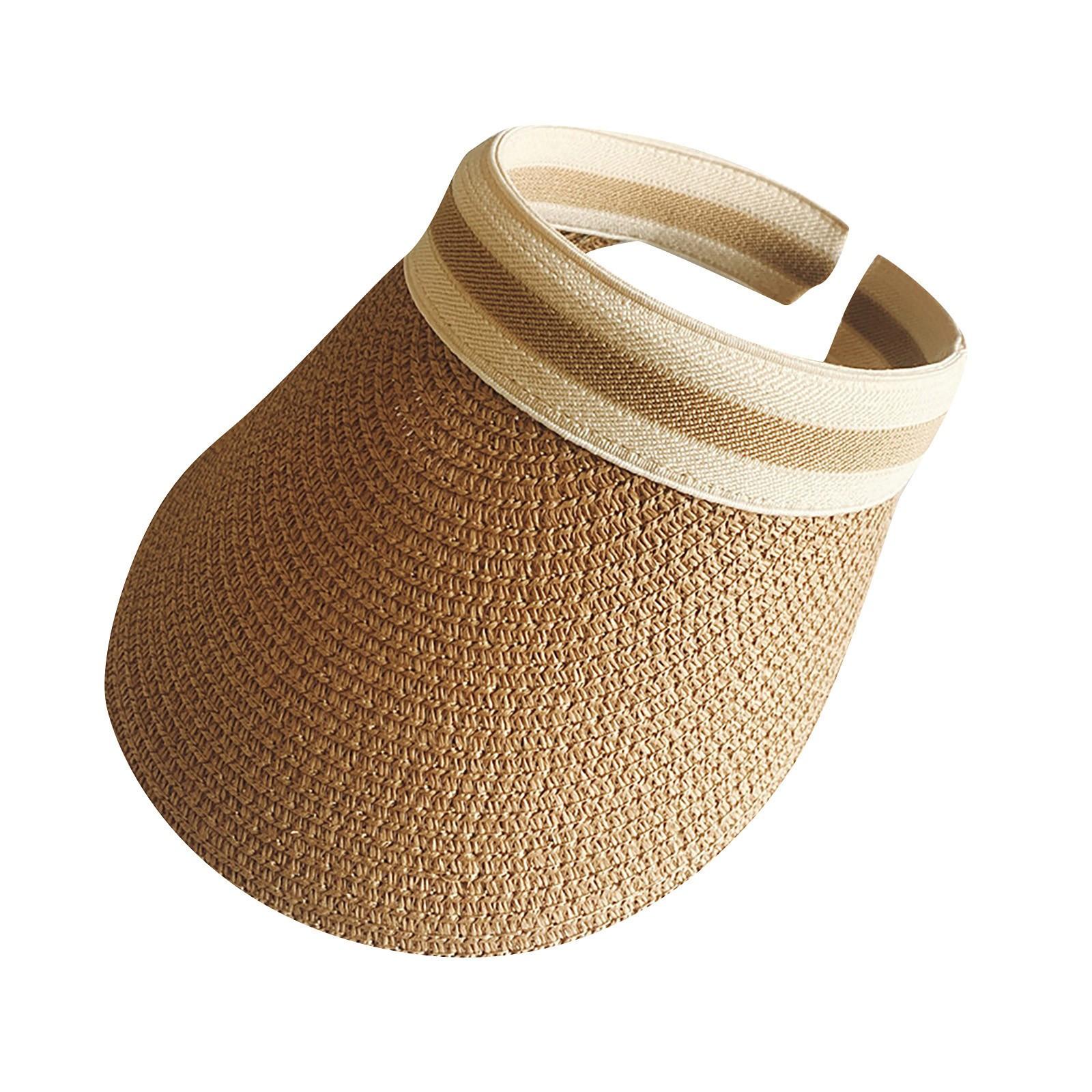 

Шляпы с солнцезащитным козырьком для женщин, широкие соломенные козырьки, женские складные пляжные козырьки, летняя пляжная шляпа с хвостиком One Size бежевый