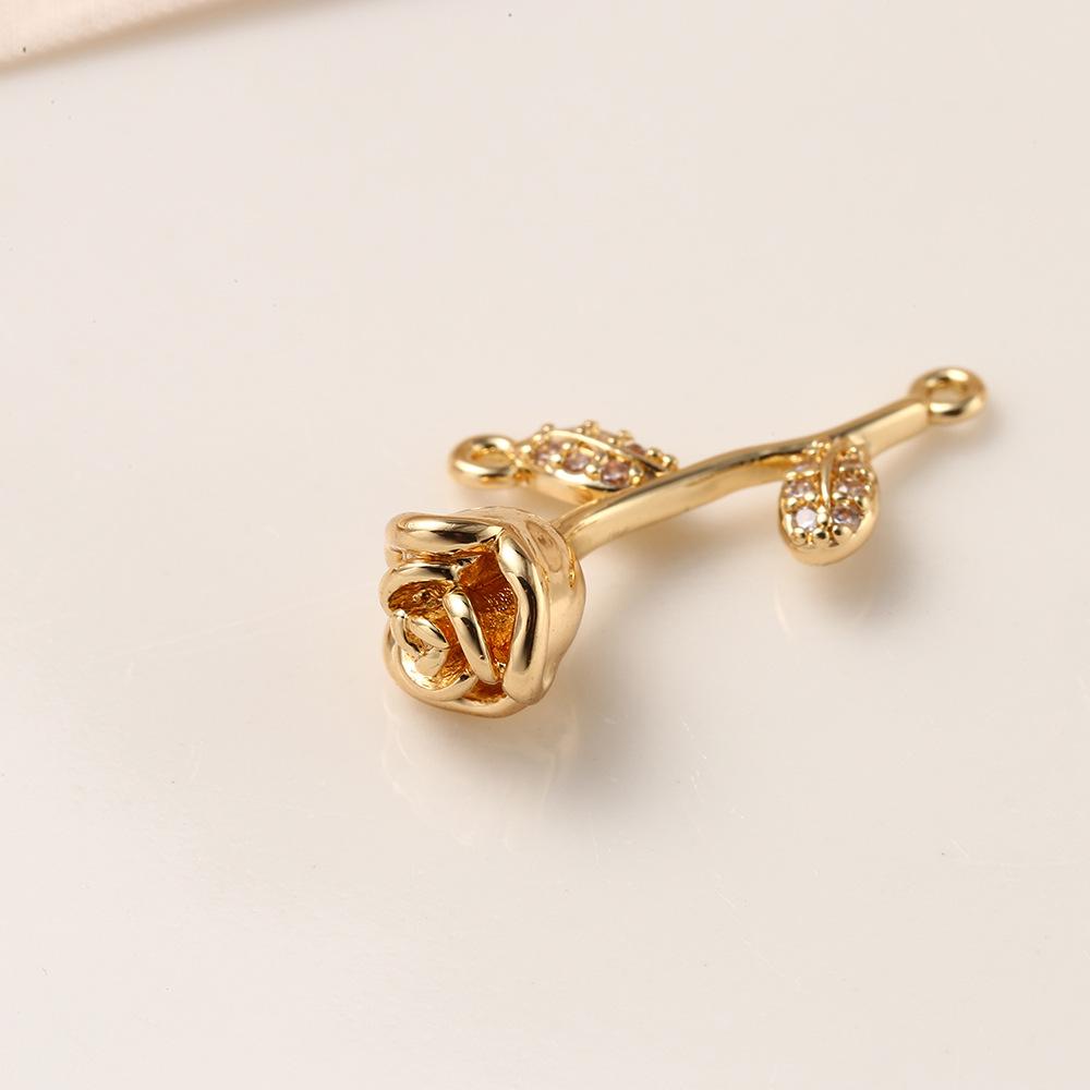 Gold three-dimensional diamond-set rose accessories DIY stud earrings necklace zircon pendant, handmade bracelet pendant material