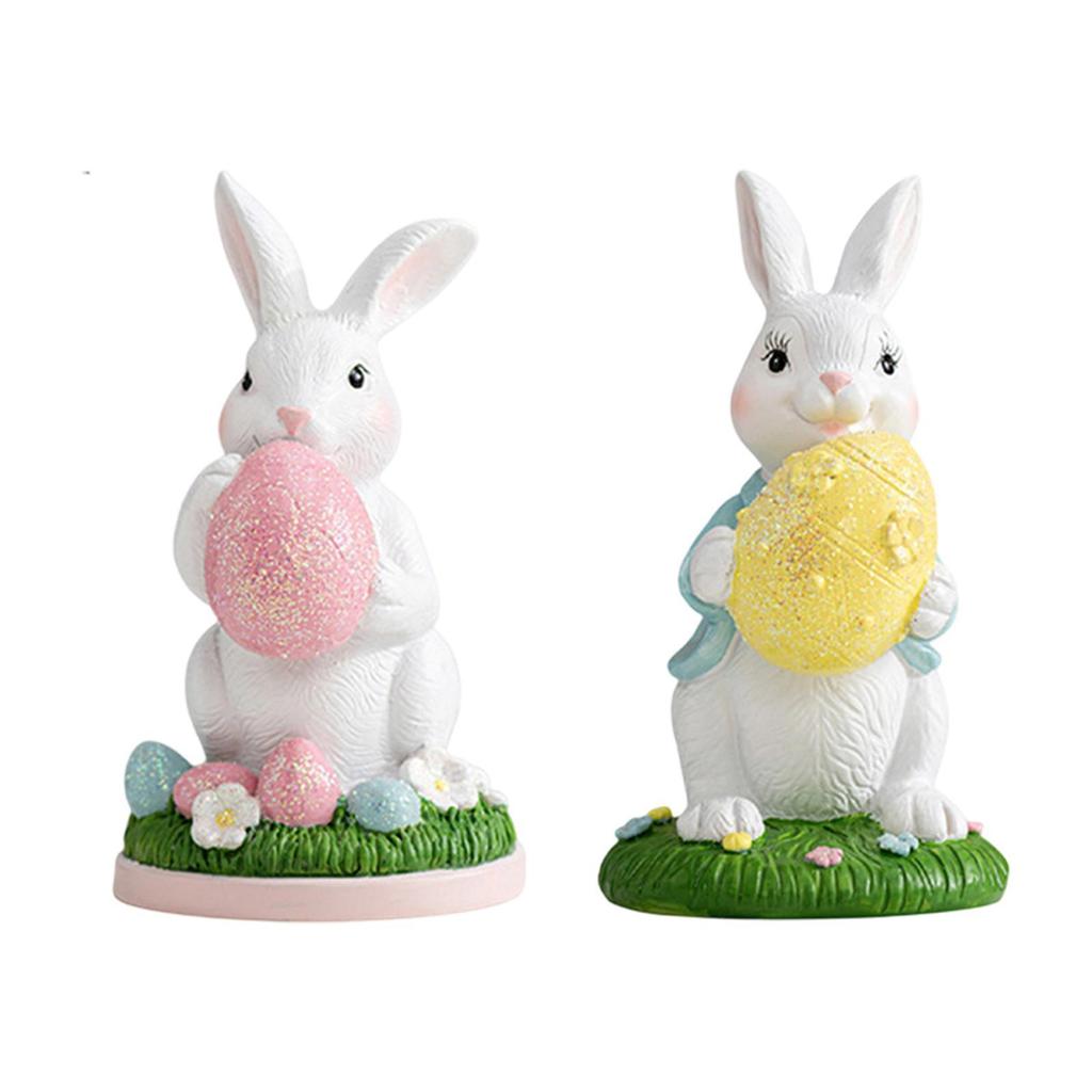 Easter Bunny Statue Collectible Creative Holiday Decor Cute Resin Ornament Rabbit Sculpture for Party Indoor Desk Table Walkway