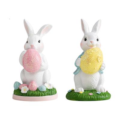 Easter Bunny Statue Animal Figurine Holiday Decor Creative Crafts Cute Rabbit Sculpture for Bedroom Party Home Indoor Table