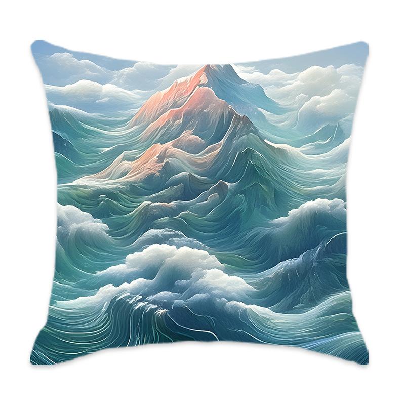 New Cyan Chinese Mountain Series Pillow, Comfortable and Soft Car Home Bedroom Bedside Pillow Cushion