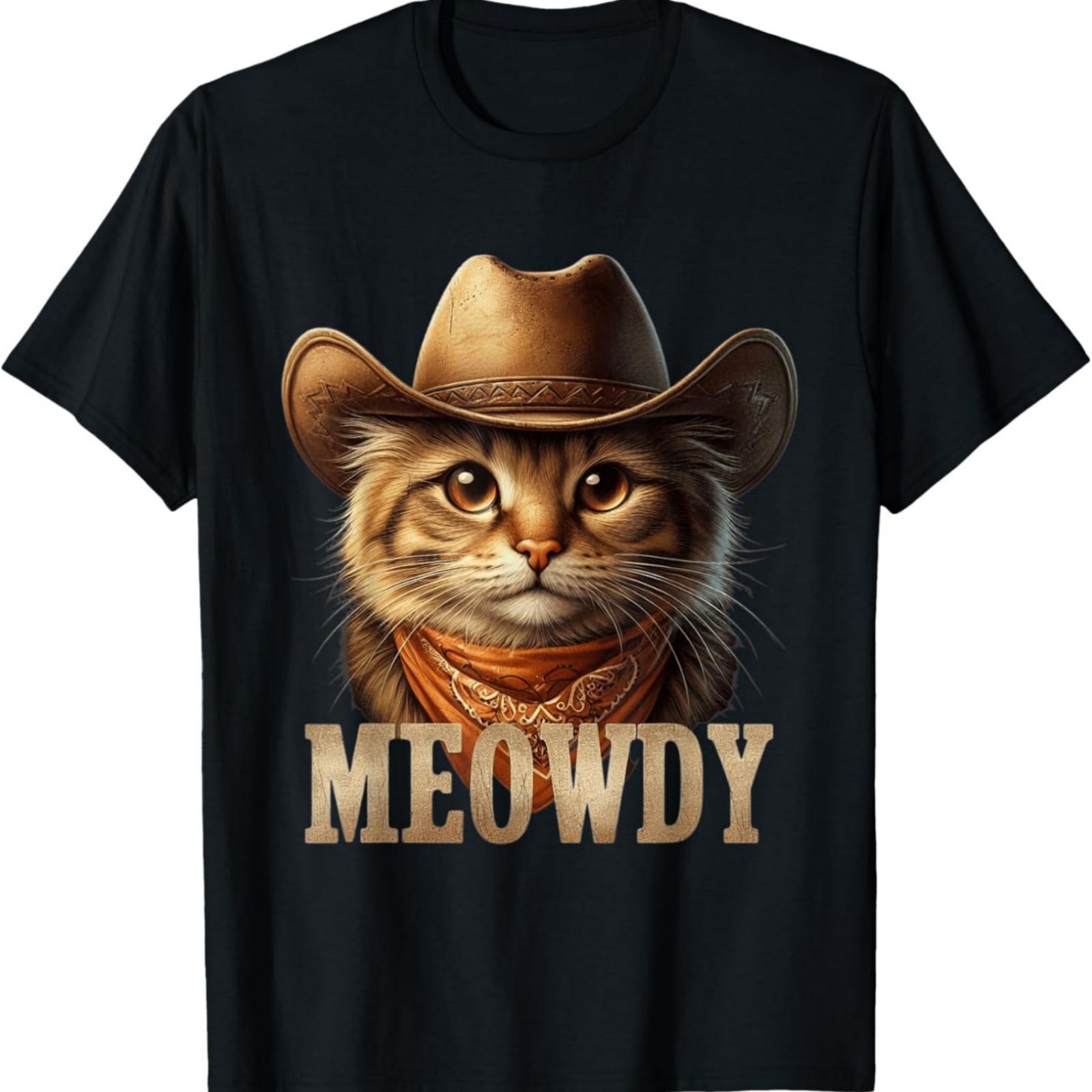 Meowdy Cat Funny Texas Cat Vintage Country Music Cat Cowboy T-Shirt S
