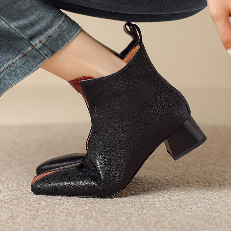 Modne NOWE Jesień/Zima Damskie Botki Kwadratowy Nosek Gruby Obcas Buty Skórzane Buty dla Kobiet Elegancki Zamek Mieszane Kolory Nowoczesne Botki