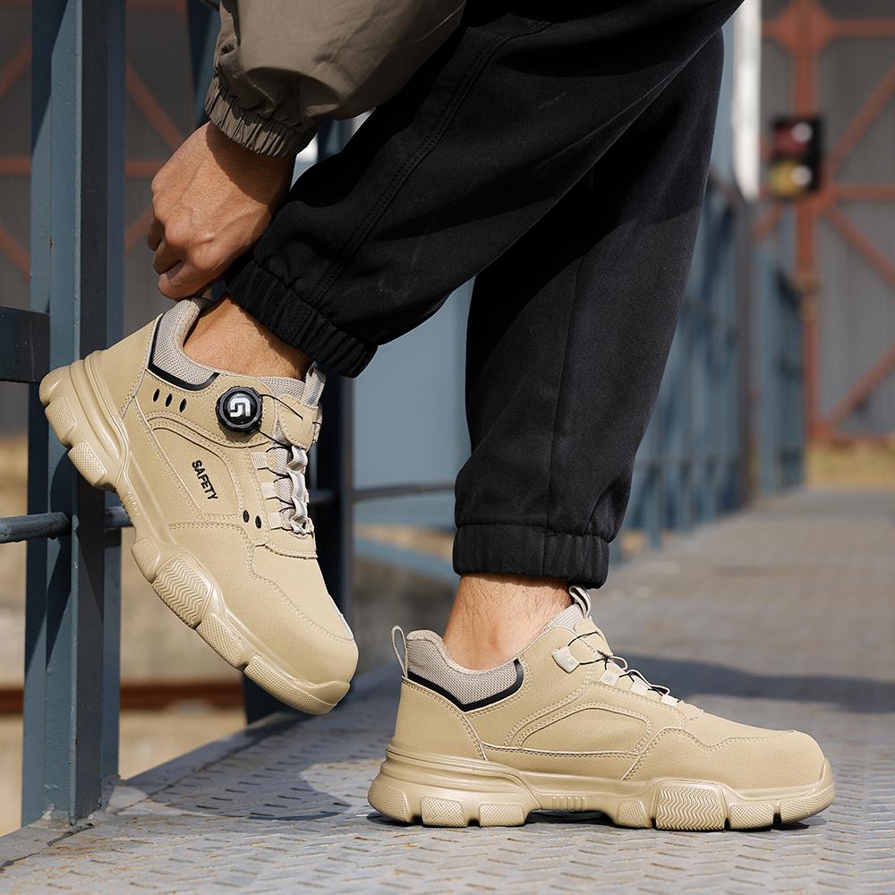 New Security Men's  Shoes Rotating Button Work Boots Waterproof Steel Toe Shoes Puncture-Proof Work Shoes Sneakers Indestructible Shoes