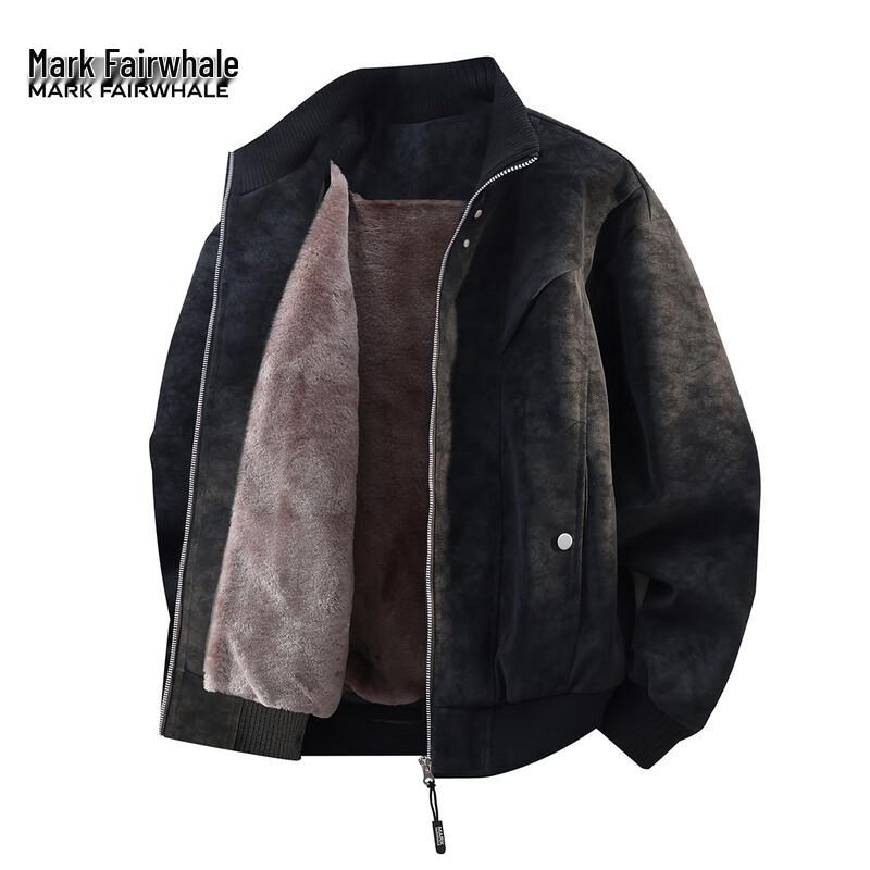 Mark Fairwhale Men's Stand-Collar Faux Leather Fleece-Lined Jacket