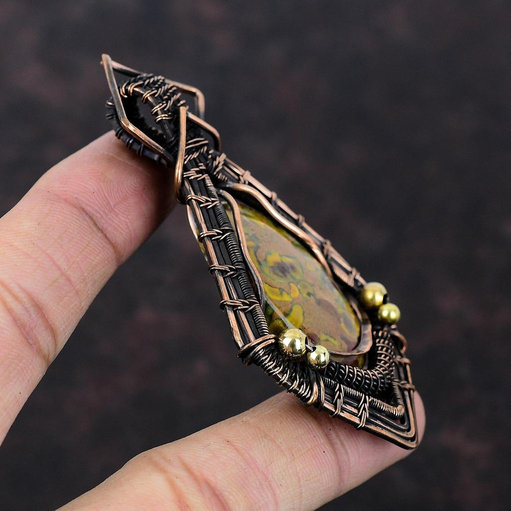 Fruit Jasper Pendant Copper Wire Wrapped Pendant Handmade Fruit Jasper Jewelry Gemstone Pendant Unique Copper Design Jewelry Engagement Gift