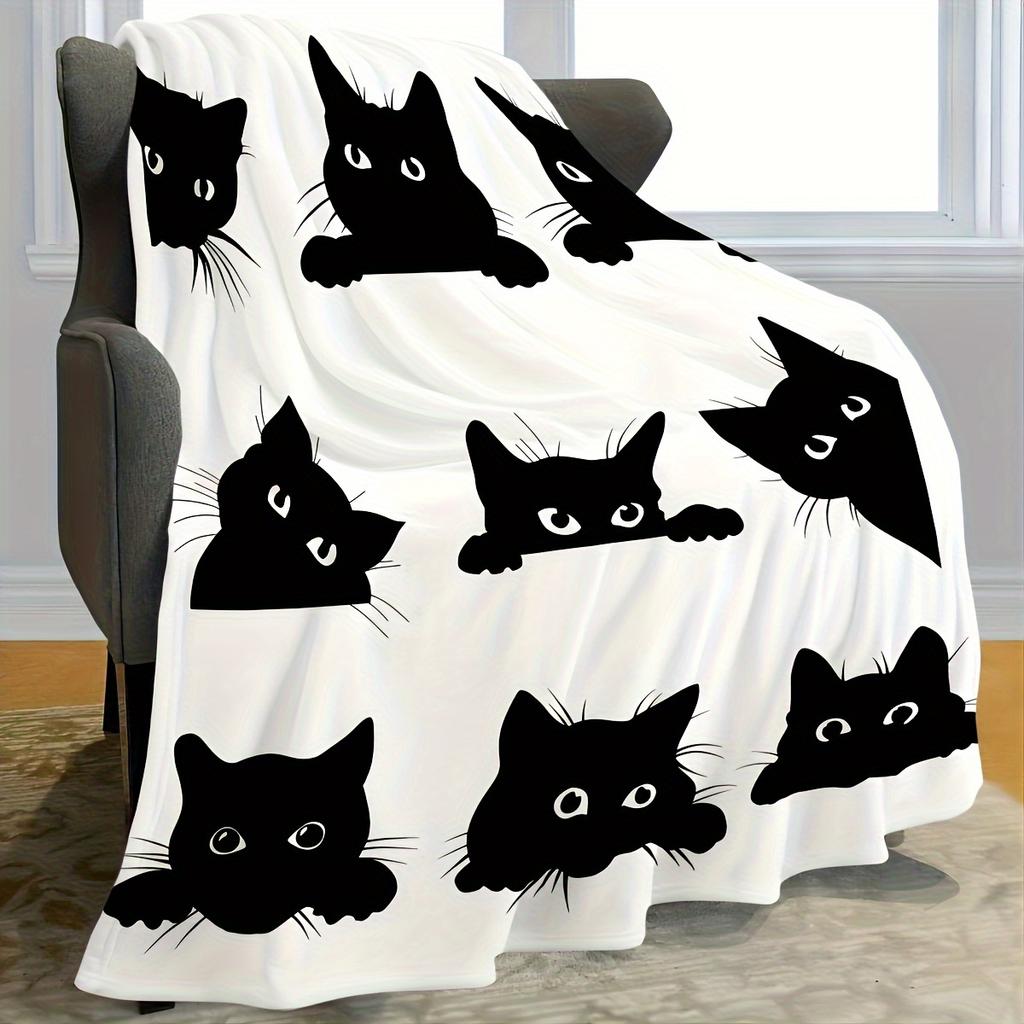 VIKAMA Simple Peeking Cat Flannel Blanket for Spring Picnic Car Travel,Sofa Bed Nook Decor Nap Blanket Holiday Gift