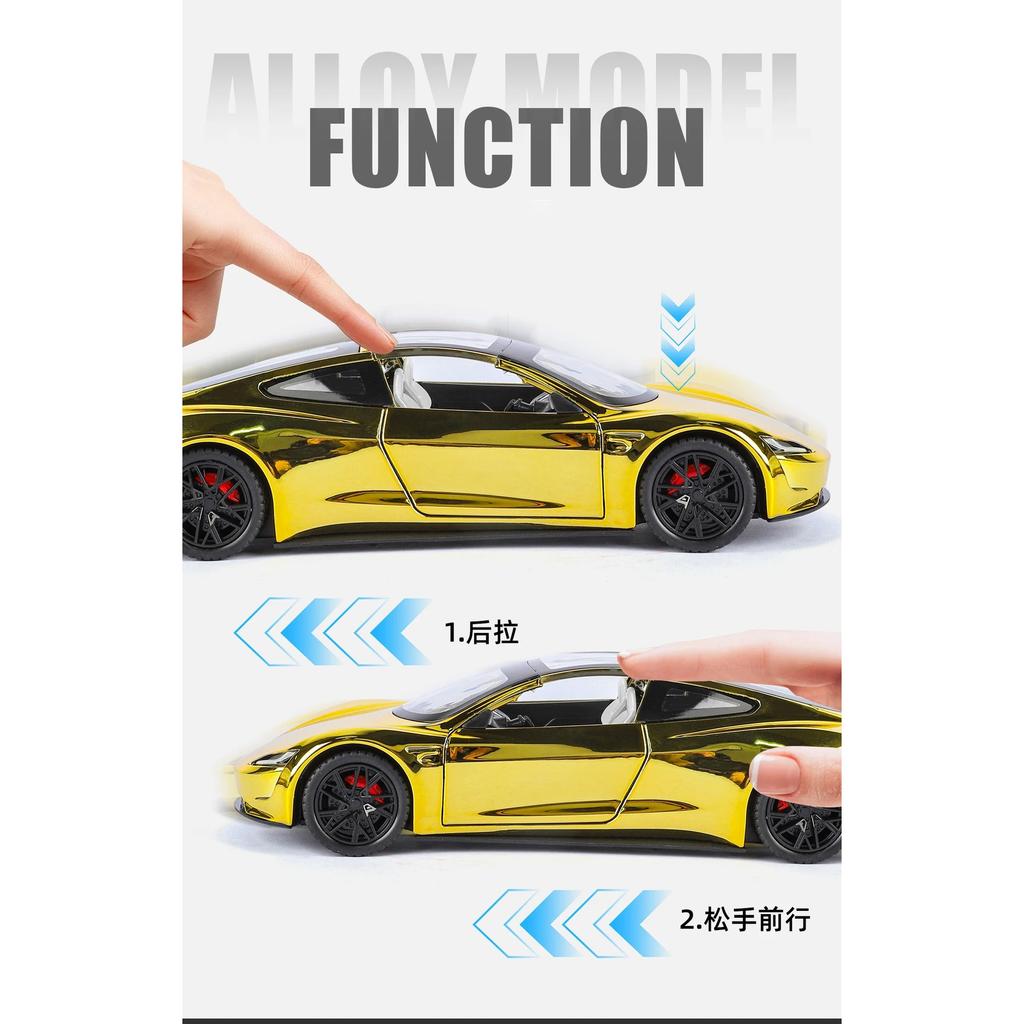 1/24 Tesla Roadster Alloy Electric Sports Car Model Diecasts Metal New Energy Vehicles Car Model Sound Light Simulation Kids Toys Gift