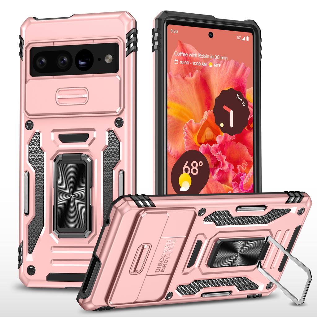 For Google Pixel 9 Pro XL 8 7 Pro Case with Slide Camera Cover, 360° Magnetic Ring Kickstand Upgraded Military Grade Shockproof