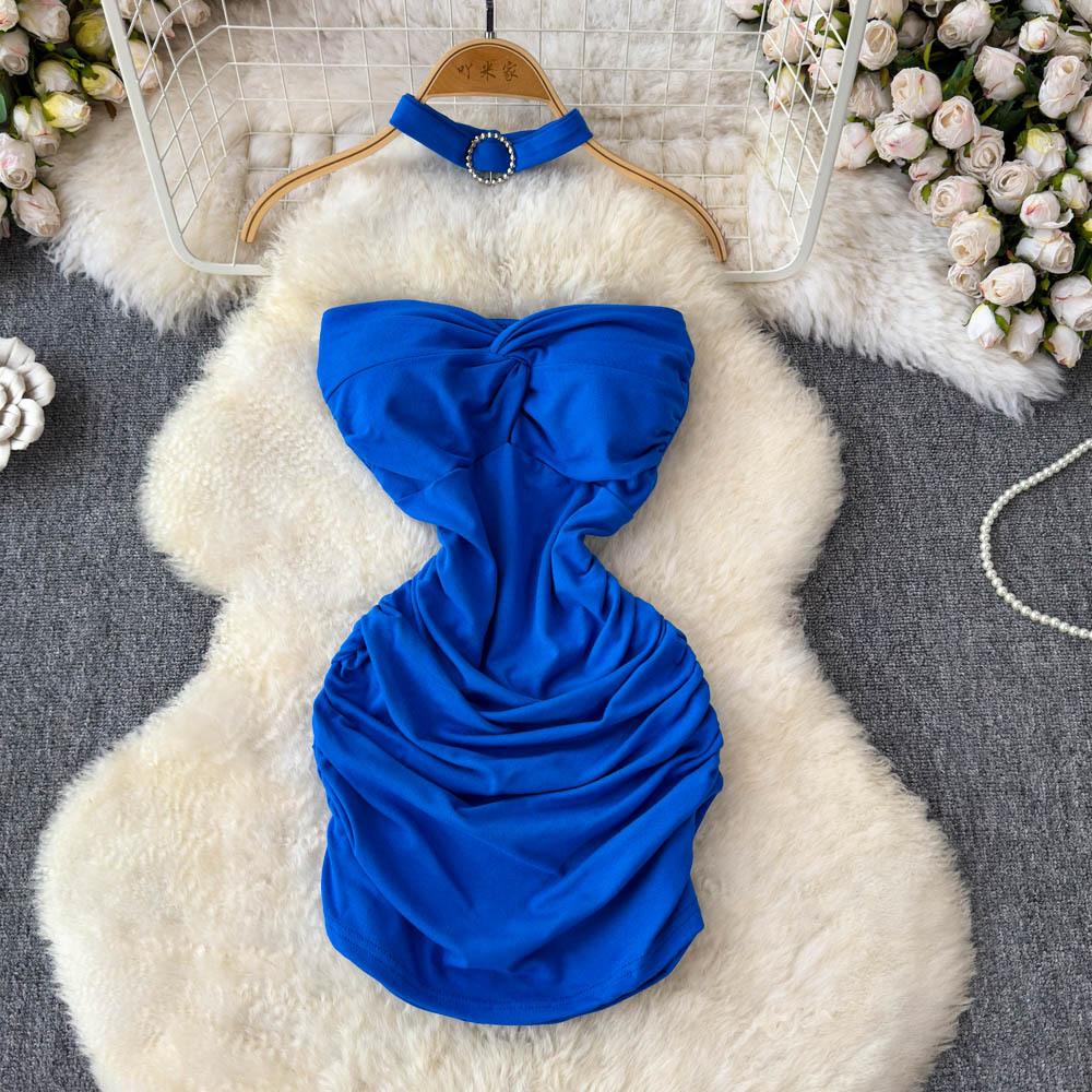 Women's Sexy Twisty Strapless Dress Spicy Girl's Ingenious Pleated Slimming and Body-hugging Dress