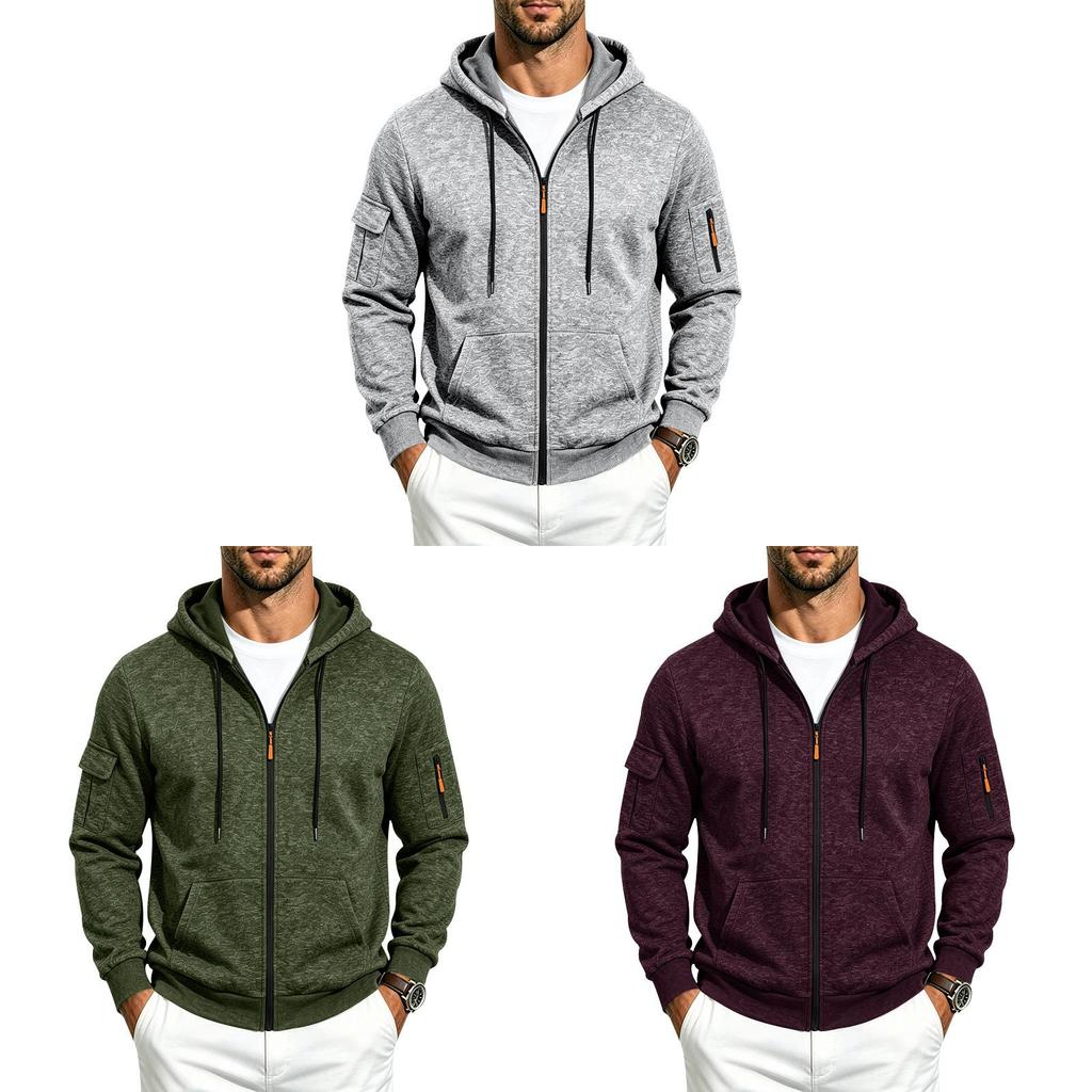 Casual Mens Fleece Hoodie With Zipper Pockets For Winter Outdoor Wear