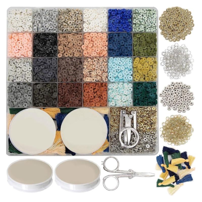 Flat Beads for DIY Jewelry Making 6mm Flat Round Spacer Charm Beads Kits Bracelet Necklace Accessories Crafts Kids Gift