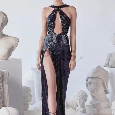 2024 Irregular Beaded Halter Evening Dress - Sexy Spring/Summer Party Wear for Women