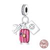 Fit Original Copper Charms Beads Pink Suitcase Passport Travel Charms For Women Fine Diy Birthday Jewelry Gifts