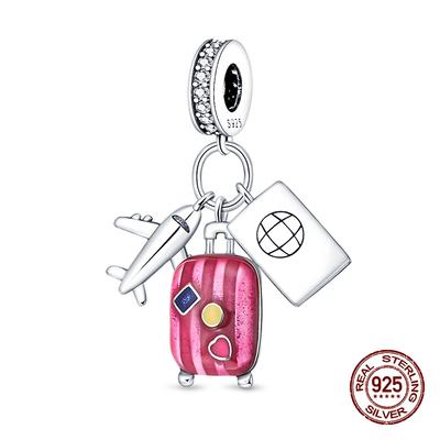 Compatible With Authentic Copper Charm Bead Charms Bead Charms Pink Suitcase Passport Travel Charm Bead Charms for Women Fine Do It Yourself Birthday
