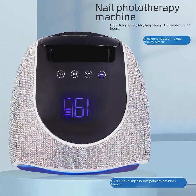 Portable High-Power Nail Lamp with Diamond Inlay – Battery Operated UV Dryer
