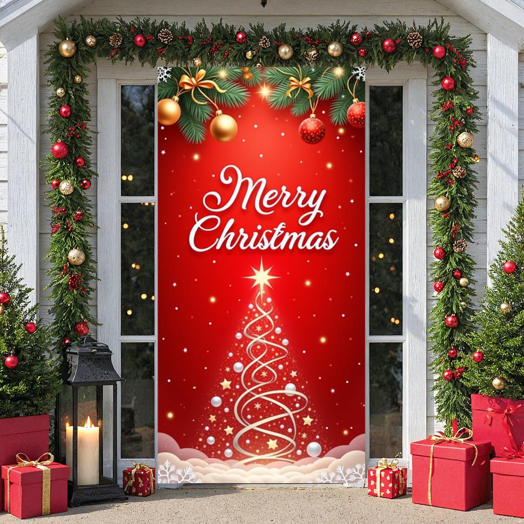 Xmas Backdrop Festive Pattern Holiday Background Christmas Decor Banner Gold Ornaments Festive Display For Christmas Eve Holiday