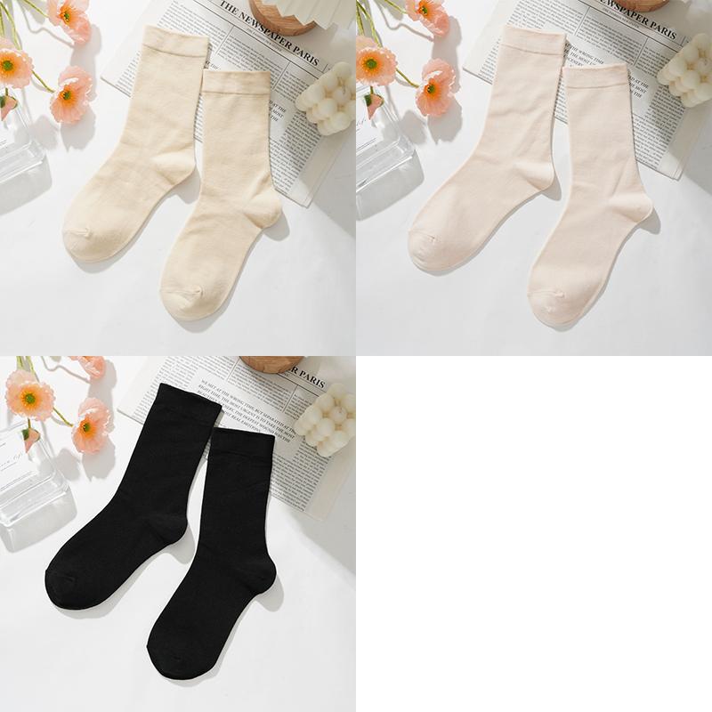3 Pairs Women Cotton Solid Color Casual Socks Breatable Sports Sox Fashion Middle Tube Socks