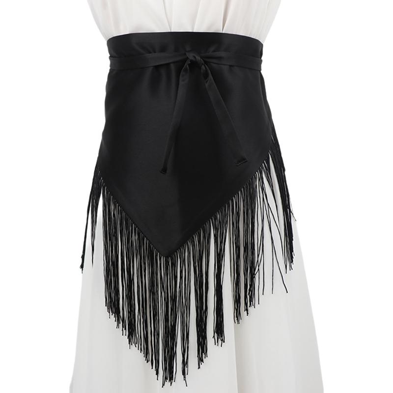 Women Retro Tassel Waist Belt Wide Corset Belt with Triangle Fringe for Shirt Dress Coat Decoration Fashion Accessory