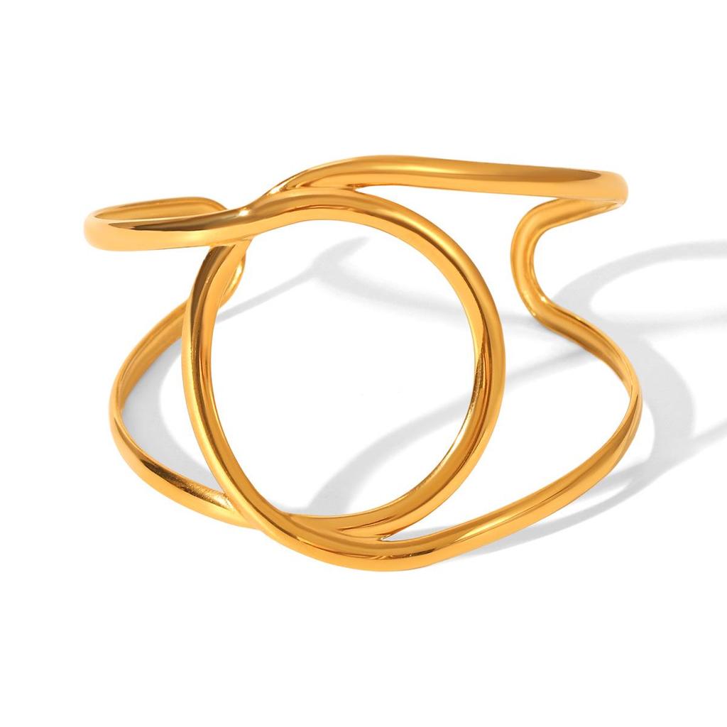 European-American Minimalist Geometric Stainless Steel Open Bangle - Non-Fading Titanium, Light Luxury, High-End Design for Women